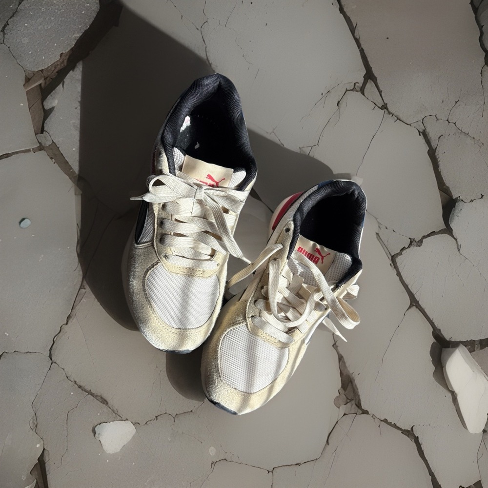 PUMA Graviton Kids Athletic Lifestyle Shoes Sneakers Size 4C Beige Gray Red